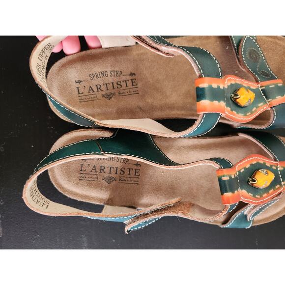 L'ARTISTE Spring Step Leather Soothing Green Earth Sandals 38 (7) - Picture 5 of 8